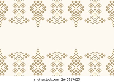 Padrão étnico tradicional tecido motivo ikat geométrica bordado cross.Ikat Etnia oriental Pixel cor marrom fundo etiqueta. Resumo,vetor. Textura, decoração, papel de parede.