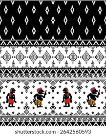 Ethnic pattern with traditional figures, black white