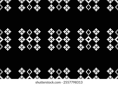 Ethnic pattern traditional motif ikat geometric black fabric pattern cross stitch.Ikat embroidery Ethnic oriental Pixel black background.Abstract,vector,illustration. Texture,decoration,wallpaper.