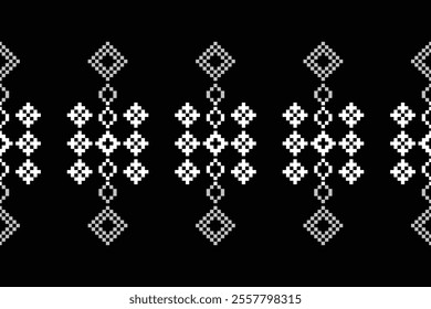 Ethnic pattern traditional motif ikat geometric black fabric pattern cross stitch.Ikat embroidery Ethnic oriental Pixel black background.Abstract,vector,illustration. Texture,decoration,wallpaper.