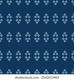 Ethnic pattern traditional motif ikat geometric fabric pattern cross stitch.Ikat embroidery Ethnic oriental Pixel blue background.Abstract,vector,illustration. Texture,decoration,wallpaper.