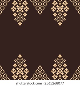 Ethnic pattern traditional motif ikat geometric fabric pattern cross stitch.Ikat embroidery Ethnic oriental Pixel brown background.Abstract,vector,illustration. Texture,decoration,wallpaper.