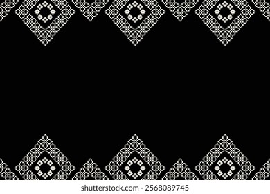 Ethnic pattern traditional motif ikat geometric black fabric pattern cross stitch.Ikat embroidery Ethnic oriental Pixel black background.Abstract,vector,illustration. Texture,decoration,wallpaper.