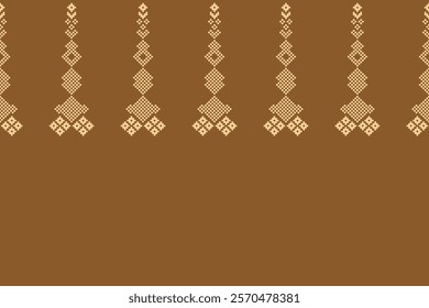 Ethnic pattern traditional motif ikat geometric fabric pattern cross stitch.Ikat embroidery Ethnic oriental Pixel brown background.Abstract,vector,illustration. Texture,decoration,wallpaper.