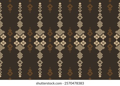 Ethnic pattern traditional motif ikat geometric fabric pattern cross stitch.Ikat embroidery Ethnic oriental Pixel brown background.Abstract,vector,illustration. Texture,decoration,wallpaper.