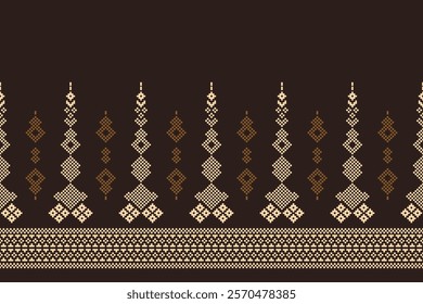 Ethnic pattern traditional motif ikat geometric fabric pattern cross stitch.Ikat embroidery Ethnic oriental Pixel brown background.Abstract,vector,illustration. Texture,decoration,wallpaper.