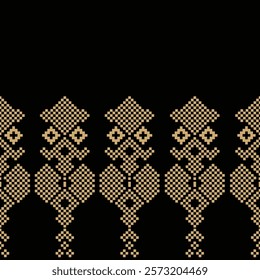 Ethnic pattern traditional motif ikat geometric black fabric pattern cross stitch.Ikat embroidery Ethnic oriental Pixel black background.Abstract,vector,illustration. Texture,decoration,wallpaper.