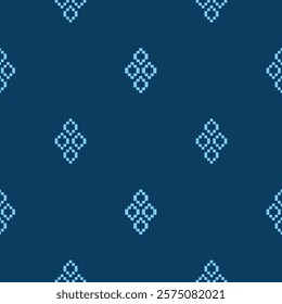 Ethnic pattern traditional motif ikat geometric fabric pattern cross stitch.Ikat embroidery Ethnic oriental Pixel blue background.Abstract,vector,illustration. Texture,decoration,wallpaper.