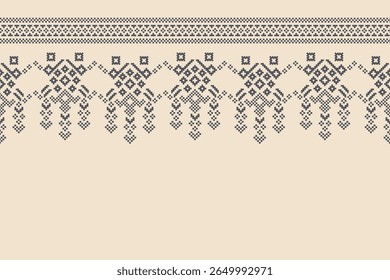 Ethnic pattern traditional motif ikat geometric fabric cross stitch.Ikat embroidery Ethnic oriental Pixel brown cream white color background. Abstract,vector.Texture,decor,wallpaper.