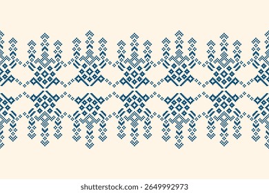 Padrão étnico tradicional motivo ikat tecido geométrico ponto cruz.Ikat bordado Etnia oriental Pixel marrom creme branco fundo cor. Abstrato,vetor.Textura,decoração,papel de parede.