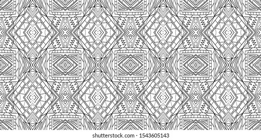 Ethnic pattern. Tribal background. Native ornament. Aztec. Fabric patterm. Boho. Bohemian style. Black and white texture. Print for fashion textile or interior fabric.