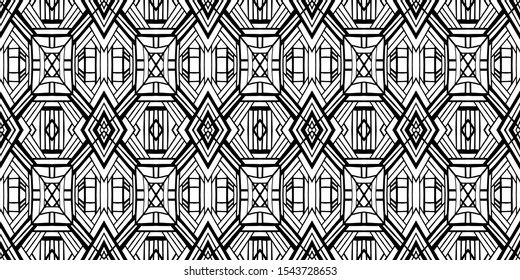 Ethnic pattern. Tribal background. Native ornament. Aztec. Fabric patterm. Boho. Bohemian style. Black and white texture. Print for fashion textile or interior fabric.