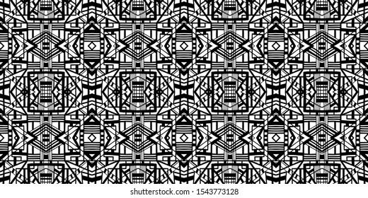 Ethnic pattern. Tribal background. Native ornament. Aztec. Fabric patterm. Boho. Bohemian style. Black and white texture. Print for fashion textile or interior fabric.