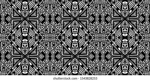 Ethnic pattern. Tribal background. Native ornament. Aztec. Fabric patterm. Boho. Bohemian style. Black and white texture. Print for fashion textile or interior fabric.