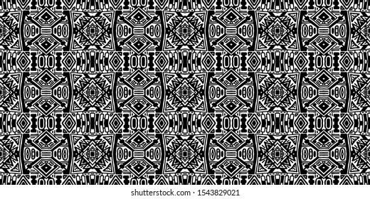 Ethnic pattern. Tribal background. Native ornament. Aztec. Fabric patterm. Boho. Bohemian style. Black and white texture. Print for fashion textile or interior fabric.