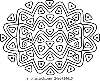 Ethnic pattern. Vector abstract oval-shaped print.  A hand-drawn linear sketch. Black and white pattern.