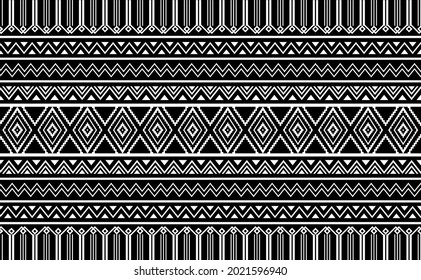 Ethnic pattern vector, Abstract seamless geometric background, Black and white fabric tribal design, Aztec motifs design