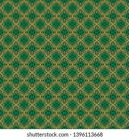 Ethnic pattern vector background for wallpaper, tile, fabric, textile. Indonesian Batik Pattern. Green and yellow.