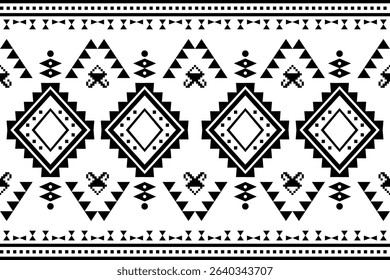 Ethnic pattern vector in black and white color. Abstract tribal seamless. Concept of black pixel, Southwest style, motifs, native, tradition, geometric for wrap, carpet, wallpaper, embroidery, batik.