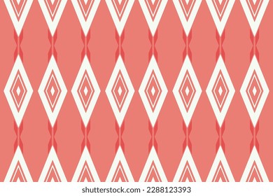 Ethnic of pattern vector. Design rhombus shape white and red on light red background. Design print for illustration, texture, textile, wallpaper, background. Set 16
