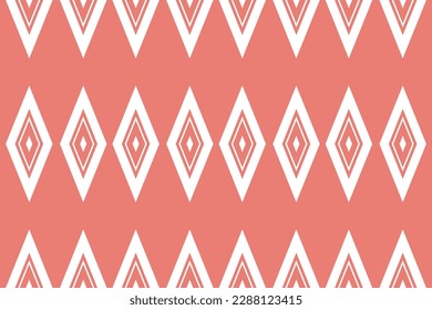 Ethnic of pattern vector. Design rhombus shape white on light red background. Design print for illustration, texture, textile, wallpaper, background. Set 14