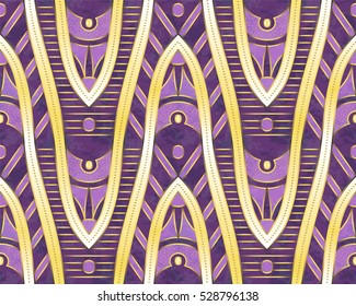 Ethnic pattern. Vector seamless pattern. Golden shapes.