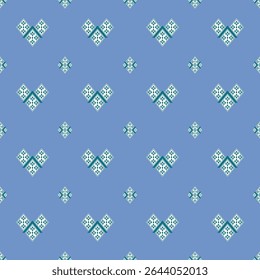 Ethnic pattern vector of white-green diamond shape on soft blue background. Geometric ethnic seamless. Concept of pastel, chevron, motifs, modern for wallpaper, paper print, textile texture, decor.