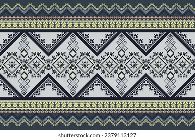 ethnic pattern.design Pixel style graphics Geometric and floral shapes used for weaving, rugs, clothing, silk, embroidery patterns, embroidery style illustration. Ethnic abstract pixel art style