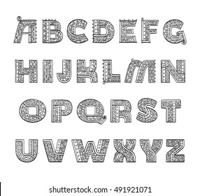 Hand Drawn Fancy Alphabet On Blocks Stock Vector (Royalty Free) 465962120