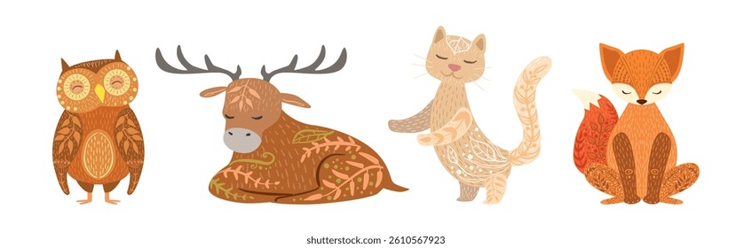 Ethnic Patterned Animals with Body Ornament Vector Set