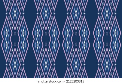 Tejido con estampado étnico de color añil ikat sin fisuras. Diseño para tela, textil, artesanía, envoltura cerámica. Ilustración del fondo, obra de arte,