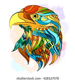 Ethnic patterned head of eagle beautiful eagle hand drawn art vector  