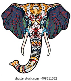 Ethnic patterned head of elephant. African / indian / totem / tattoo design. Use for print, posters, t-shirts. 