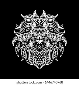 Ethnic patterned head of lion. Hand drawing illustration.