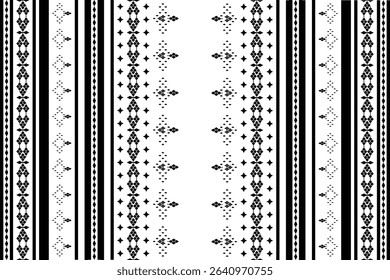 Ethnic patterns of black abstract flower and diamond shape. Ethnic tribal seamless vector. Concept of geometric, border, motifs, tradition, stripe for background, embroidery, wallpaper, textiles, wrap