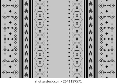 Ethnic patterns of black diamond shape on gray background. Tribal vector seamless. Concept of abstract floral, geometric, vintage, motifs, classic for carpet, wallpaper, textiles design, decoration.