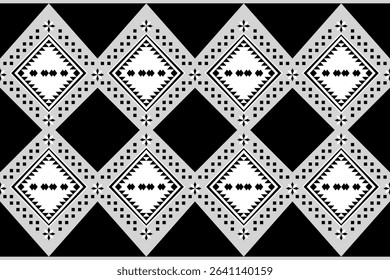 Ethnic patterns of black and grey diamond shape. Ethnic tribal seamless vector. Concept of pixel arts, geometric, vintage, motifs, native for batik, wallpaper, textiles, carpet embroidery, decor.