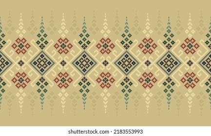 Ethnic patterns. Cross Stitch. Embroidery. Design for Saree, Patola, Sari, Dupatta, Vyshyvanka, rushnyk, dupatta, Clothing, fabric, batik, Knitwear,  Ikat, Ikkat. Traditional Geometric Pixel pattern.