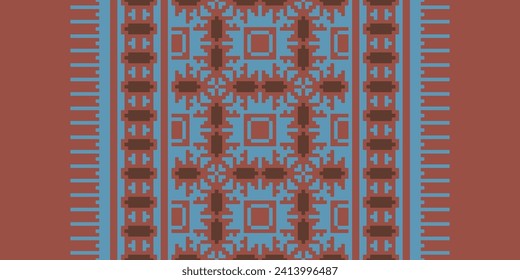 Ethnic Patterns. Cross Stitch Embroidery. Native Style. Traditional Design for texture, textile, fabric, clothing, Knitwear, print. Geometric Pixel Horizontal Seamless Vector. 