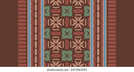 Ethnic Patterns. Cross Stitch Embroidery. Native Style. Traditional Design for texture, textile, fabric, clothing, Knitwear, print. Geometric Pixel Horizontal Seamless Vector. 