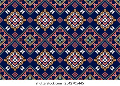 Padrões Étnicos. Bordado De Ponto Cruzado. Design tradicional para textura, têxtil, tecido, vestuário, Malha, cachecol, tapete, tapete, sarau, borda Vetor étnico sem emenda pixel geométrico. Pixel étnico 