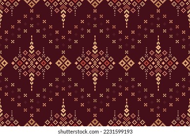 Ethnic Patterns. Embroidery Cross Stitch. Pixel Horizontal Seamless Vector. Geometric Ethnic Indian pattern. Native Ethnic pattern. Cross-Stitch. Texture Textile Fabric Clothing Knitwear print.