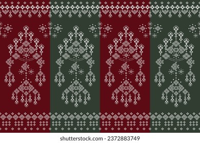 Ethnic Patterns Embroidery.
Traditional Design for texture, textile, fabric, clothing, Knitwear, print. Geometric Pixel Horizontal Seamless Vector, Vector illustration.