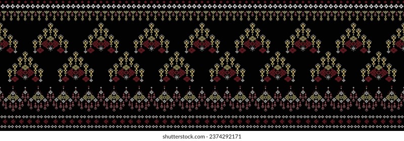 Ethnic Patterns Embroidery.
Traditional Design for texture, textile, fabric, clothing, Knitwear, print. Geometric Pixel Horizontal Seamless Vector, Vector illustration.