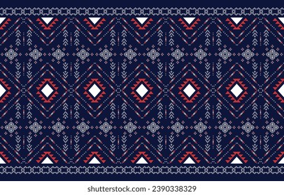 Ethnic Patterns Embroidery.
Traditional Design for texture, textile, fabric, clothing, Knitwear, print. Geometric Pixel Horizontal Seamless Vector, Vector illustration.