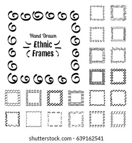 Ethnic Patterns or Frames. Sketch Vector Elements of Ancient Cretan Ornaments. Imitation of Handwork