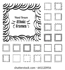Ethnic Patterns or Frames. Sketch Vector Elements of Ancient Cretan Ornaments. Imitation of Handwork