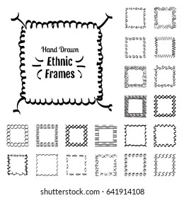 Ethnic Patterns or Frames. Sketch Vector Elements of Ancient Cretan Ornaments. Imitation of Handwork