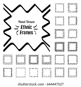 Ethnic Patterns or Frames. Sketch Vector Elements of Ancient Cretan Ornaments. Imitation of Handwork