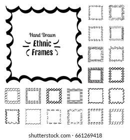 Ethnic Patterns or Frames. Sketch Vector Elements of Ancient Cretan Ornaments. Imitation of Handwork